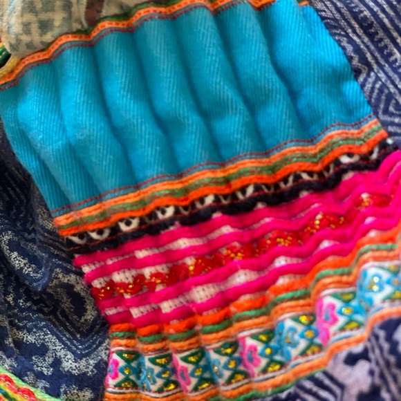 Reversible weekender travel purse patchwork boho eclectic artsy vibrant rag bag - Picture 4 of 5